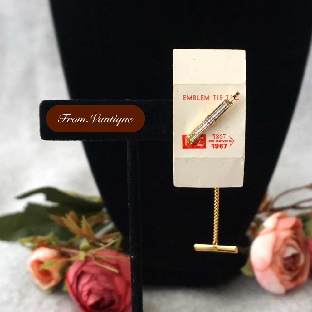 👔 ANTIQUE [Kinney Co Prov 3 RI] Men Suit White Building Gold Tie Clip / Pin 📎